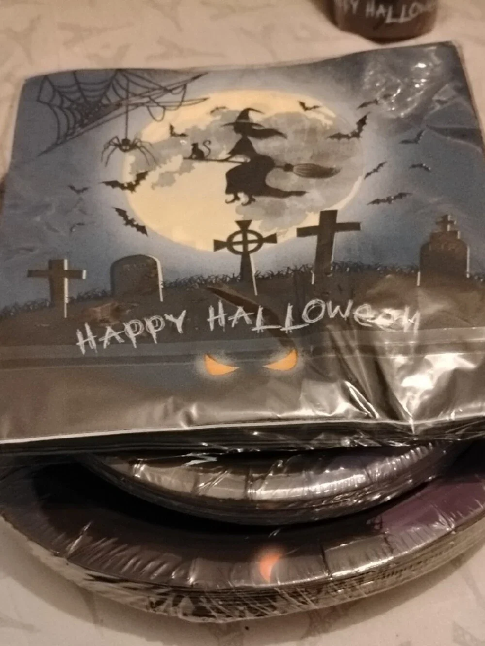 Happy Halloween Party Plates, Napkins & Cups Set Service For 25 Spooky Witch Fun